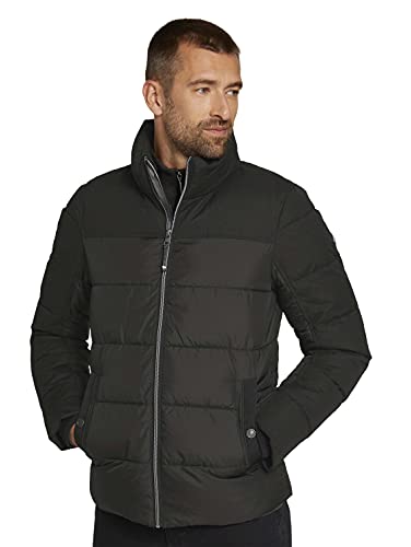 TOM TAILOR Herren Gesteppte Pufferjacke mit kontrastfarbenem Reißverschluss 1026746, 29999 - Black, S von TOM TAILOR