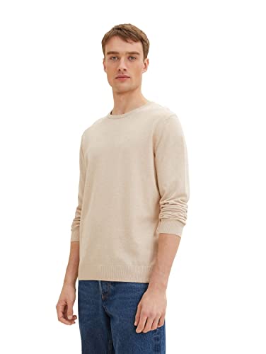 TOM TAILOR Herren 1027661 Basic Crewneck Strickpullover, 13523 - Cargo Beige Melange, 3XL von TOM TAILOR