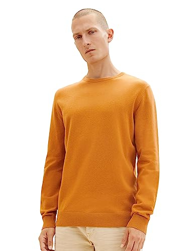 TOM TAILOR Herren 1027661 Basic Crewneck Strickpullover, 27682-rusty orange Burned Melange, M von TOM TAILOR