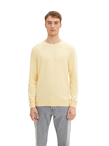 TOM TAILOR Herren 1027661 Basic Crewneck Strickpullover, 31084 - Light Soft Yellow Melange, XS von TOM TAILOR