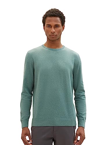 TOM TAILOR Herren 1027661 Basic Crewneck Strickpullover, 32619-green dust Melange, S von TOM TAILOR