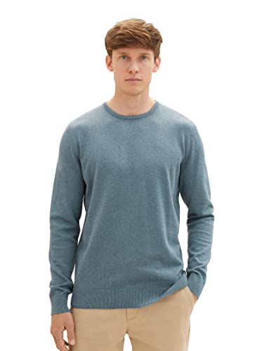 TOM TAILOR Herren 1027661 Basic Crewneck Strickpullover, 32714-dusty Dark Teal Melange, S von TOM TAILOR