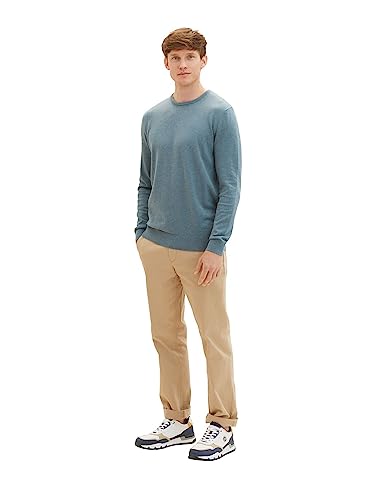 TOM TAILOR Herren 1027661 Basic Crewneck Strickpullover, 32714-dusty Dark Teal Melange, S von TOM TAILOR