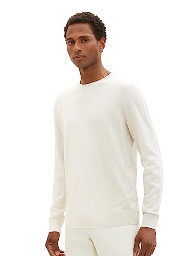 TOM TAILOR Herren 1027661 Basic Crewneck Strickpullover, 32715-vintage beige Grey Melange, XL von TOM TAILOR