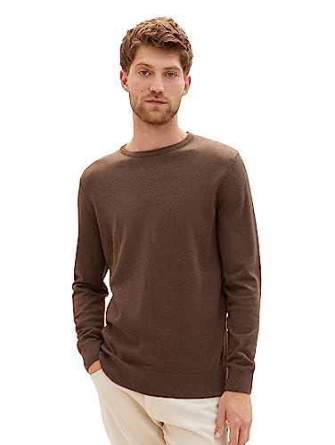 TOM TAILOR Herren 1027661 Basic Crewneck Strickpullover, 32717-dark Brown Melange, S von TOM TAILOR