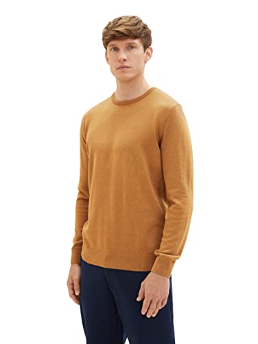 TOM TAILOR Herren 1027661 Basic Crewneck Strickpullover, 32718-dark Camel Melange, XL von TOM TAILOR