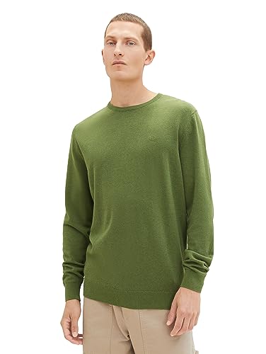 TOM TAILOR Herren 1027661 Basic Crewneck Strickpullover, 32719-warm Green Melange, XXL von TOM TAILOR