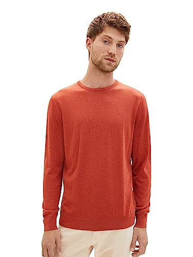 TOM TAILOR Herren 1027661 Basic Crewneck Strickpullover, 32720-warm red Melange, L von TOM TAILOR