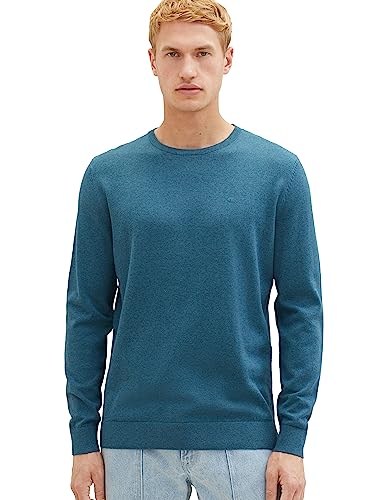 TOM TAILOR Herren 1027661 Basic Crewneck Strickpullover, 32721-dark Green Melange, XXL von TOM TAILOR