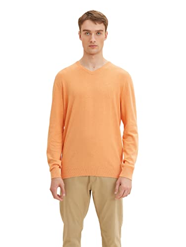 TOM TAILOR Herren 1027665 Basic Strickpullover mit V-Ausschnitt, 22247 - Mandarin Orange Melange, M von TOM TAILOR