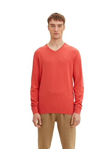 TOM TAILOR Herren 1027665 Basic Strickpullover mit V-Ausschnitt, 26116 - Blush Berry Melange, M von TOM TAILOR