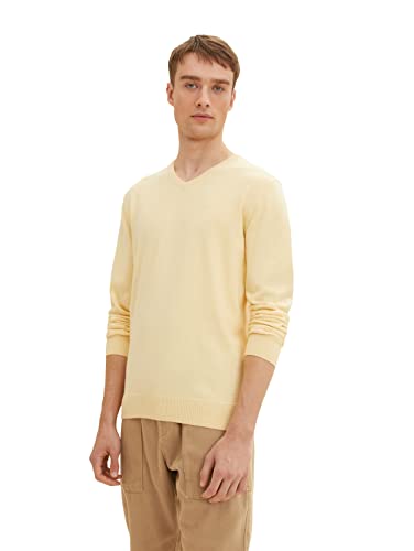 TOM TAILOR Herren 1027665 Basic Strickpullover mit V-Ausschnitt, 31084 - Light Soft Yellow Melange, XXL von TOM TAILOR