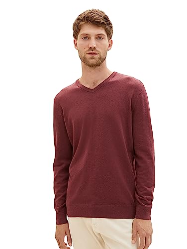 TOM TAILOR Herren 1027665 Basic Strickpullover mit V-Ausschnitt, 32620-tawny Port red Melange, M von TOM TAILOR