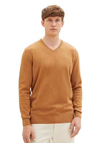 TOM TAILOR Herren 1027665 Basic Strickpullover mit V-Ausschnitt, 32718-dark Camel Melange, XL von TOM TAILOR