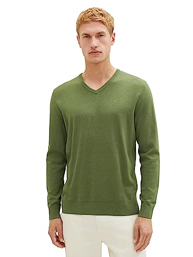 TOM TAILOR Herren 1027665 Basic Strickpullover mit V-Ausschnitt, 32719-warm Green Melange, XXL von TOM TAILOR
