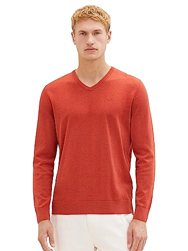 TOM TAILOR Herren 1027665 Basic Strickpullover mit V-Ausschnitt, 32720-warm red Melange, M von TOM TAILOR