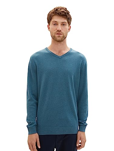 TOM TAILOR Herren 1027665 Basic Strickpullover mit V-Ausschnitt, 32721-dark Green Melange, L von TOM TAILOR