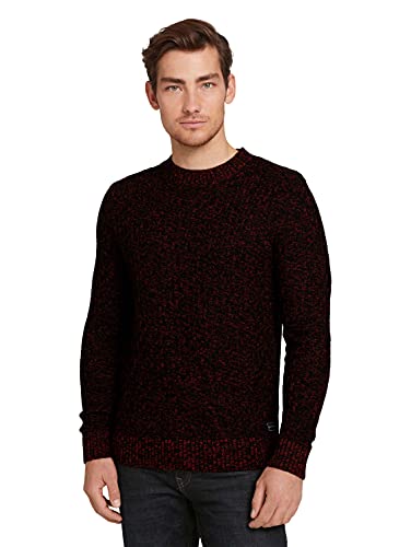 TOM TAILOR Herren Strickpullover in Melange-Optik 1028457, 28588 - Navy Red Mouline Structure, S von TOM TAILOR