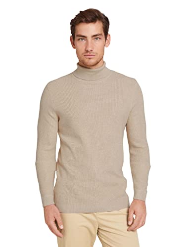 TOM TAILOR Herren Strukturierter Rollkragenpullover mit LENZING, ECOVERO 1028726, 28596 - Soft Beige Melange, XXL von TOM TAILOR