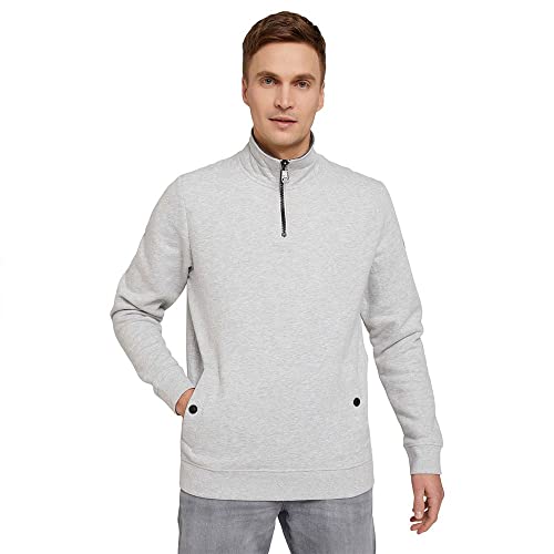 TOM TAILOR Herren Troyer Sweatshirt mit Taschen 1029104, 15398 - Light Stone Grey Melange, M von TOM TAILOR