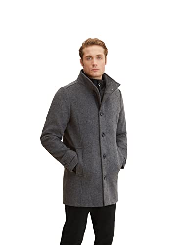 TOM TAILOR Herren Wollmantel mit Innenjacke 1032506, 30500 - Dark Grey Black Herringbone, XXL von TOM TAILOR