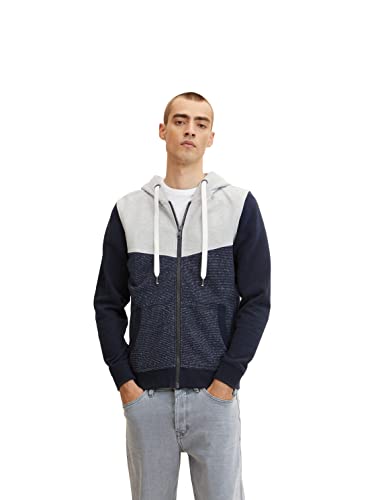 TOM TAILOR Herren Sweatjacke in Colourblocking 1033016, 27914 - Navy Offwhite Inject Stripe, S von TOM TAILOR