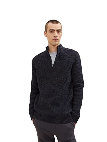 TOM TAILOR Herren 1033657 Troyer Strickpullover, 30662 - Blue Grey Knitted Neps, M von TOM TAILOR