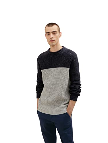 TOM TAILOR Herren 1033658 Strickpullover mit Colorblock, 30664 - Blue Grey Color Block Nep, M von TOM TAILOR