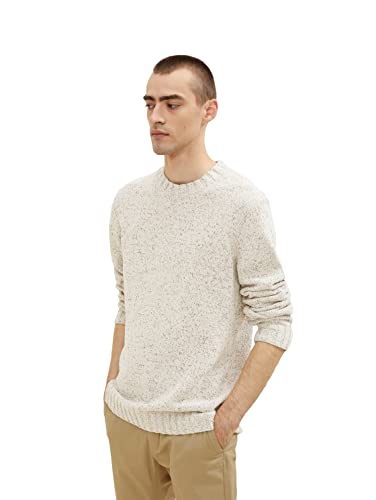 TOM TAILOR Herren 1033662 Strickpullover mit Muster, 30639 - Off White Fancy Structure, S von TOM TAILOR
