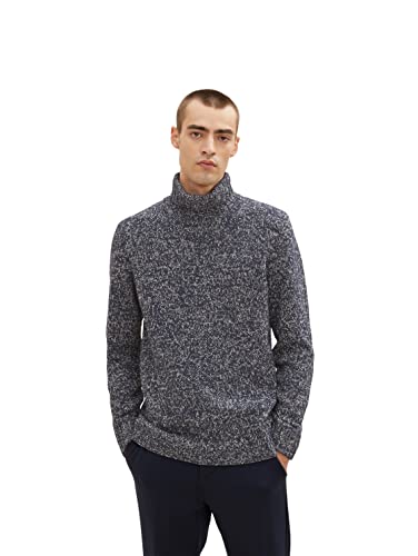 TOM TAILOR Herren 1033663 Rollkragenpullover mit Muster, 30640 - Dark Blue Grey Fancy Structure, L von TOM TAILOR