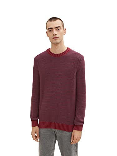 TOM TAILOR Herren 1033678 Strickpullover mit Struktur, 30637 - Burgundy Melange Structure, L von TOM TAILOR