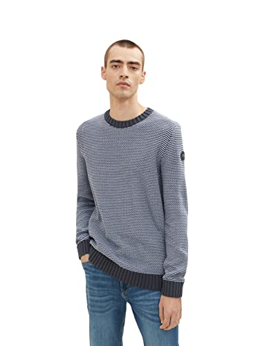 TOM TAILOR Herren 1033678 Strickpullover mit Struktur, 30638 - Navy Light Blue Structure, L von TOM TAILOR