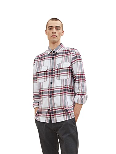 TOM TAILOR Herren 1033712 Overshirt Jacke aus Flannel, 30756 - Off White Ivy Red Big Check, L von TOM TAILOR