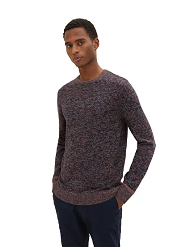 TOM TAILOR Herren 1034288 Strickpullover in Melange-Optik, 30809 - Navy Red Ice Mouline, L von TOM TAILOR