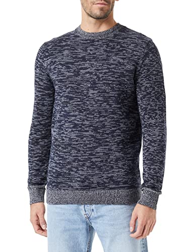 TOM TAILOR Herren 1034288 Strickpullover in Melange-Optik, 30810 - Navy Kakhi White Mouline, S von TOM TAILOR