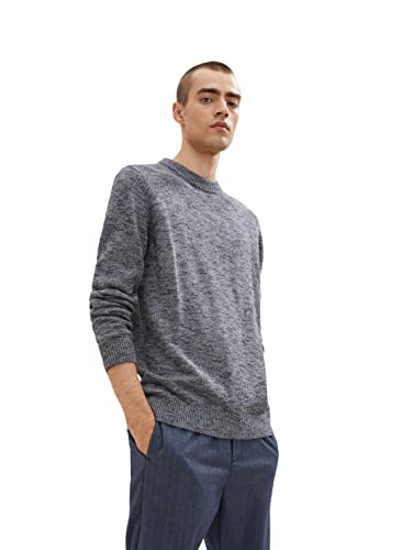 TOM TAILOR Herren 1034333 Strickpullover in Melange-Optik, 30819 - Navy White Injected Melange, XXL von TOM TAILOR