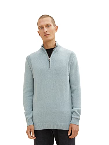 TOM TAILOR Herren 1034334 Troyer Strickpullover in Melange-Optik, 30820 - Ice Blue Injected Melange, L von TOM TAILOR