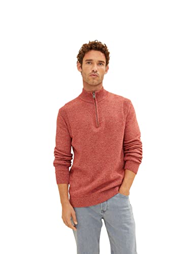 TOM TAILOR Herren 1034334 Troyer Strickpullover in Melange-Optik, 30821 - Spicy Red Injected Melange, L von TOM TAILOR