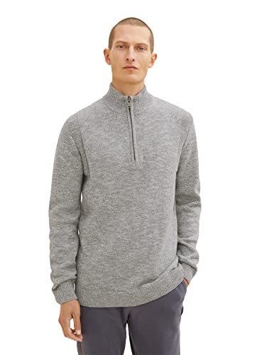 TOM TAILOR Herren 1034334 Troyer Strickpullover in Melange-Optik, 31010 - Grey White Injected Melange, 3XL von TOM TAILOR