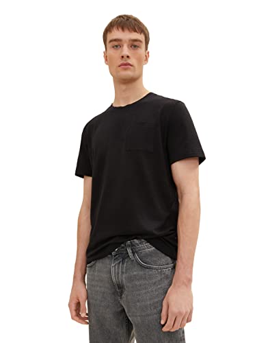 TOM TAILOR Herren 1034378 Basic T-Shirt mit Brusttasche, 29999 - Black, M von TOM TAILOR