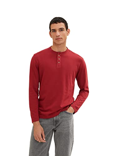 TOM TAILOR Herren 1034379 Basic Langarmshirt mit Knopfleiste, 13052 - Ivy Red, S von TOM TAILOR