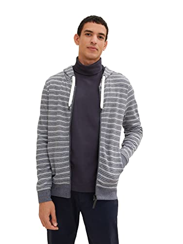 TOM TAILOR Herren 1034393 Sweatjacke mit Streifen & Kapuze, 30855 - Bluegrey Twotone White Stripe, L von TOM TAILOR