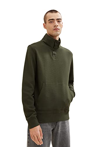 TOM TAILOR Herren 1034409 Troyer Sweatshirt mit Struktur, 10920 - Deep Forest Green, L von TOM TAILOR