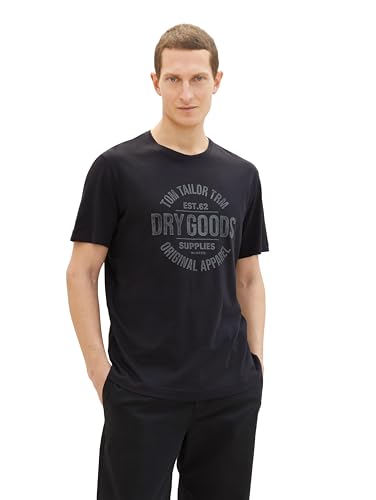 TOM TAILOR Herren T-Shirt mit Print, 10916 - Almost Black, M von TOM TAILOR