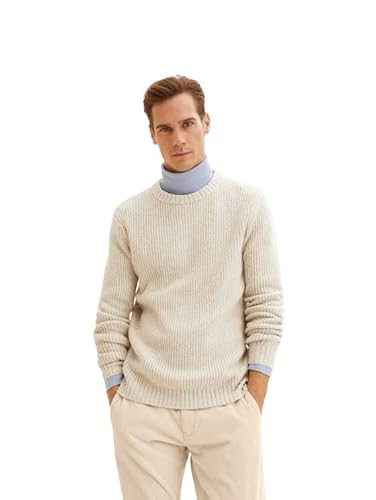 TOM TAILOR Herren 1034640 Basic Strickpullover, 28596 - Soft Beige Melange, XXL von TOM TAILOR