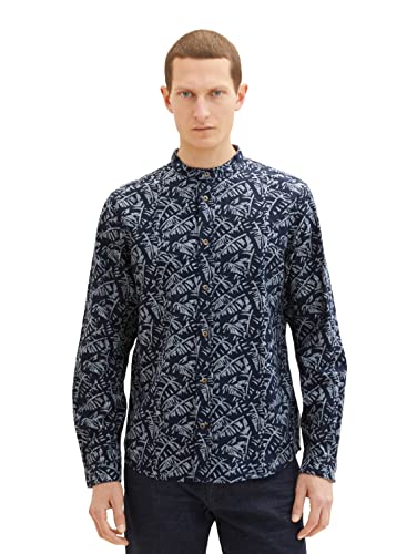 TOM TAILOR Herren 1034903 Hemd, 31279 - Navy Tonal Big Leaf Design, XXL von TOM TAILOR