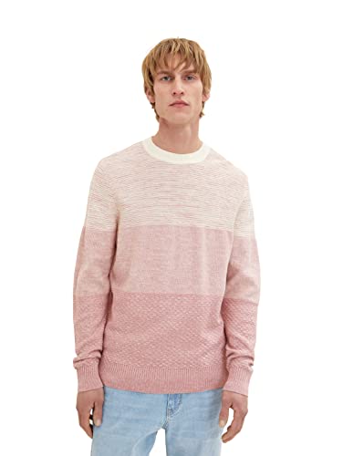 TOM TAILOR Herren 1034936 Pullover, 31616 - Off White Rose Block Stripe, XXL von TOM TAILOR