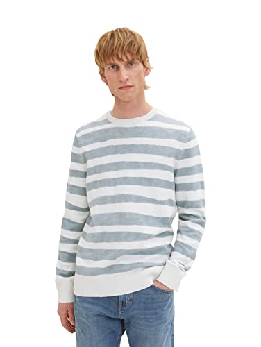 TOM TAILOR Herren 1034937 Pullover, 31618 - Ice Blue Water Stripe, L von TOM TAILOR