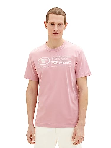 TOM TAILOR Herren Basic T-Shirt mit Print aus Baumwolle, Velvet Rose, S von TOM TAILOR