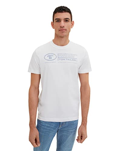 TOM TAILOR Herren Basic T-Shirt mit Print aus Baumwolle, White, XL von TOM TAILOR